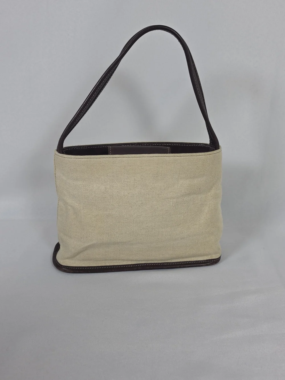 Coach 6181 Demi Shoulder Bag Cream Linen Canvas Brown Leather Small Women